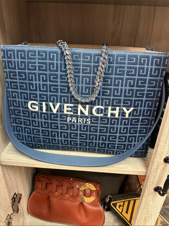 Givenchy Handbags - Givenchy Navy Blue Monogram Chain-Handle Tote